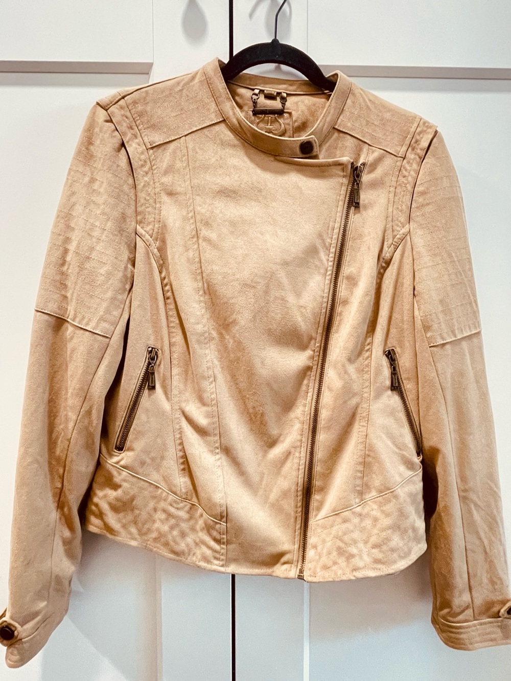 Women’s Asymmetrical Moto Jacket - Beige